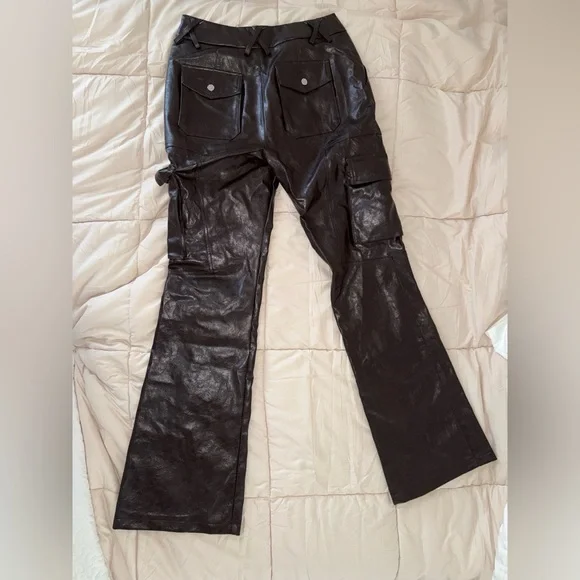 Fashion Nova Brown Leather Wide Leg Pants - Picture 6 of 6